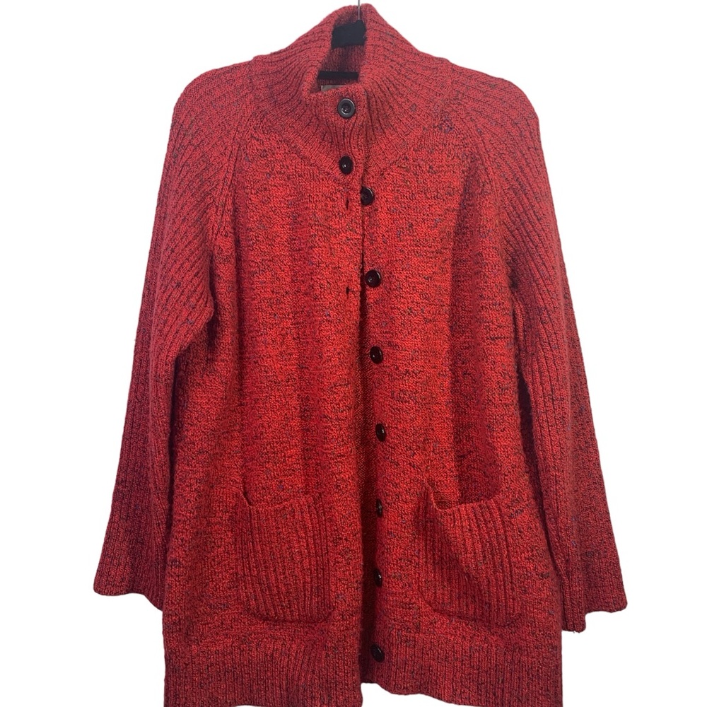High Neck Cardigan Sweater Heavyweight Red Pockets Size XL